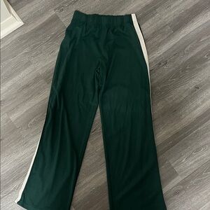 Dark Green Track Pants with White Side Stripes